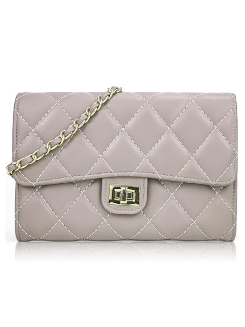Quilted Vegan Leather Crossbody Bag with Chain Strap, Satchel Purse, Clutch
